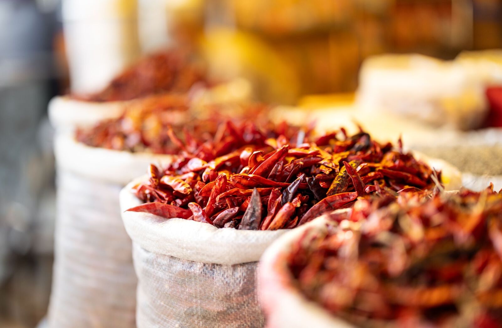 Dried red chillies at an Indian market